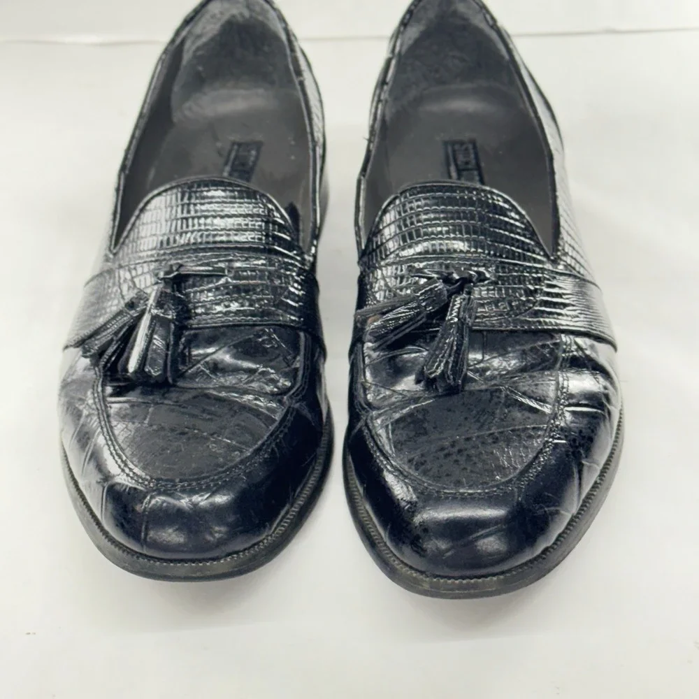 Stacy Adams Genuine Snake Loafer 10M Black Leather Tassel Dress Shoes